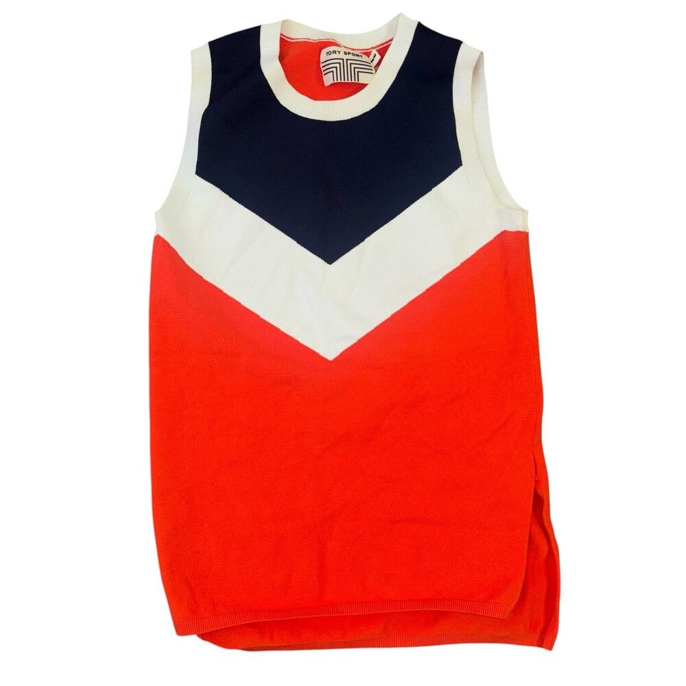 Tory Burch Sport Sleeveless Sweater Colorblock Womens M Casual Workwear Academia